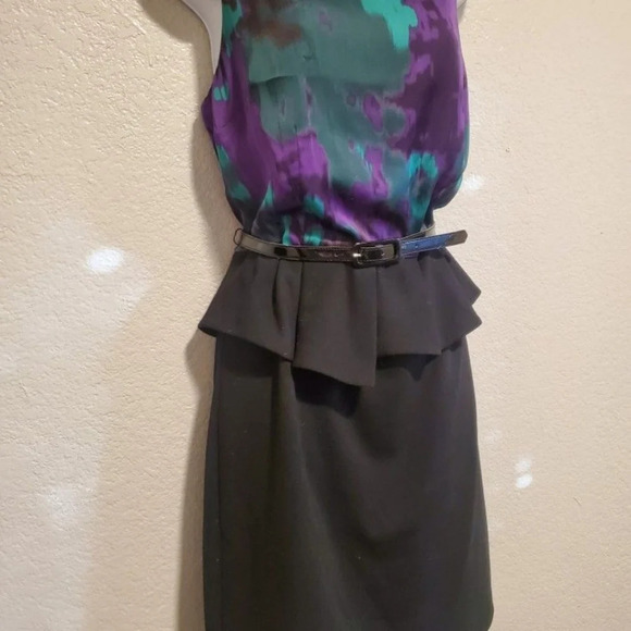 💚5/$25 I.N.C International Concepts Print Combo Sleeveless Peplum Belted Dress - Picture 5 of 9